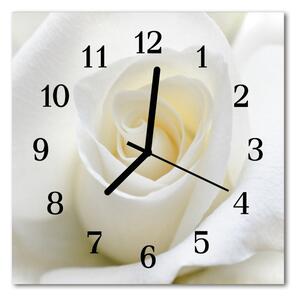 Ceas de perete din sticla pătrat White Rose Flori & Plante alb
