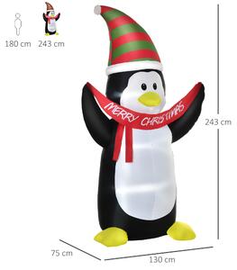 HOMCOM Pinguin gonflabil gigant 243cm, decoratiune pentru Craciun gonflabila pentru interior si exterior cu lumini LED | AOSOM RO
