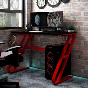 Birou de gaming picioare în formă de ZZ negru/roșu 90x60x75 cm
