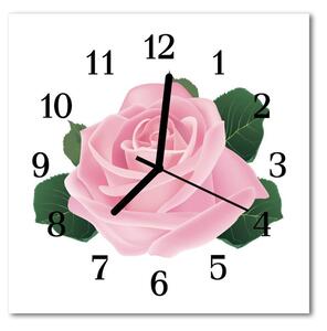 Ceas de perete din sticla pătrat Rose Flori și plante roz