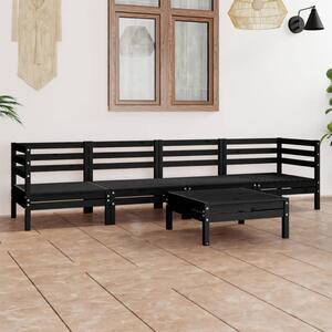 Set mobilier de grădină, 5 piese, negru, lemn masiv de pin