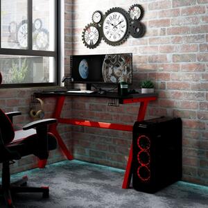 Birou de gaming LED cu picioare formă Y negru/roșu 90x60x75 cm