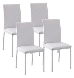 Set 4 scaune pentru Sufragerie sau Sala de Pranz, Scaune Capitonate si Tapitate din Imitatie de Piele Alba 41x50x91 HOMCOM | Aosom RO