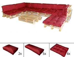 Set 13 perne spătar/scaun pentru set mobilier paleți, roșu vin