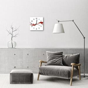 Ceas de perete din sticla pătrat Abstract Lines Art Rosu, Alb