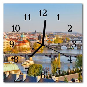 Ceas de perete din sticla pătrat City of Prague City multi-colorat