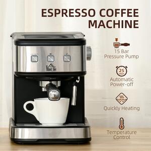 Aparat Cafea Espresso, Cappuccino si Lapte Spumat  HOMCOM, 850 W si 15 bar, Vaporizator si Rezervor Detasabil de 1,5 L, Negru