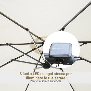 Outsunny Umbrelă Solară de Grădină cu Braț Manivelă și Iluminare LED Solară 8 Benzi Φ295x245cm Crem | Aosom Romania