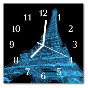 Ceas de perete din sticla pătrat Turnul Eiffel din Paris Oras albastru, negru