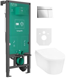 Set buton de spălare Hansgrohe Element E 66003000, vas WC Hansgrohe EluPura S 60193450, 01022180, 60148450