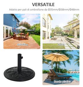 Outsunny Bază Stabilă Rotundă pentru Umbrele, Plastic Rezistent, 13kg, Compatibilă cu Stâlpi 35-38-48mm, Negru | Aosom Romania
