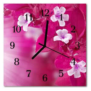 Ceas de perete din sticla pătrat Flori flori roz