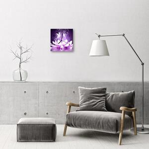 Ceas de perete din sticla pătrat Floare floare violet