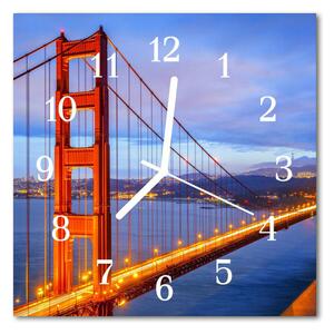 Ceas de perete din sticla pătrat Golden Gate Arhitectura Red