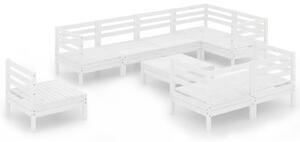 Set mobilier de grădină, 9 piese, alb, lemn masiv de pin