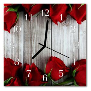 Ceas de perete din sticla pătrat Rose Table de flori roșii