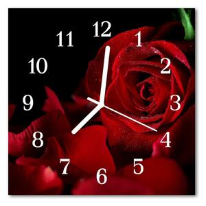 Ceas de perete din sticla pătrat Rose flori roșii