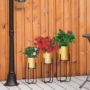 Outsunny Jardiniera Set de 3 Piese Ghivece Inaltate Auriu cu Suport din Metal pentru Amenajare la Interior si Exterior