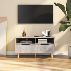 Comodă TV, gri beton, 90x40x48,5 cm, lemn prelucrat