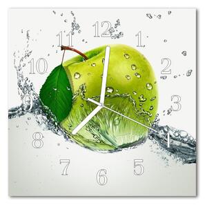 Ceas de perete din sticla pătrat Apple a consumului de fructe alb