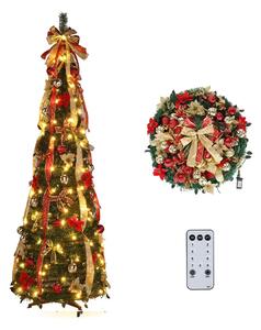 Merrypine™ Pom De Crăciun Pliabil Pre-decorat, Roșu/Dorat