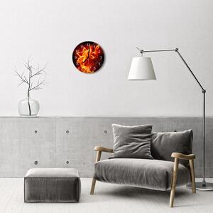Ceas de perete din sticla rotund Foc de flori Arta Orange