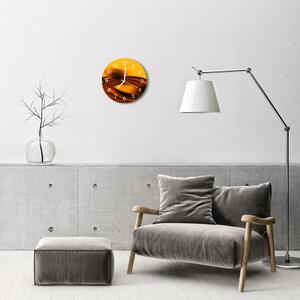 Ceas de perete din sticla rotund Abstract Art Orange