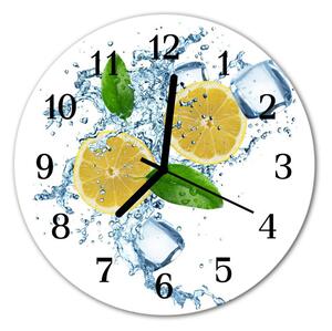 Ceas de perete din sticla rotund Lemon Food and Drinks Yellow