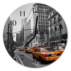 Ceas de perete din sticla rotund Taxi New York City Galben