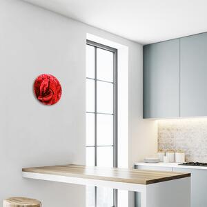 Ceas de perete din sticla rotund Rose Flori & Plante Red