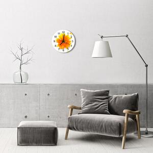 Ceas de perete din sticla rotund Flori Flori & Plante Orange