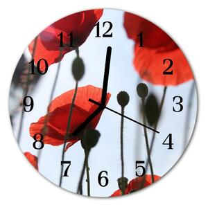 Ceas de perete din sticla rotund Poppy Flori & Plante Red