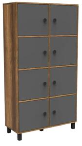 Dulap MN06-BA, nuc/gri, PAL melaminat/metal, cu 8 usi, 96x40x179 cm