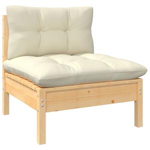 Canapea de mijloc de grădină cu perne crem, lemn masiv de pin