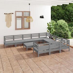 Set mobilier relaxare de grădină, 11 piese, gri, lemn masiv pin