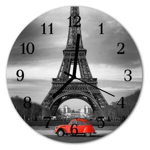 Ceas de perete din sticla rotund Turnul Eiffel mașină de oraș roșu
