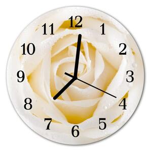 Ceas de perete din sticla rotund Rose Flori & Plante Bej