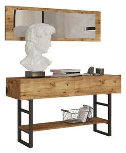 Set consola cu oglinda ML24-A, stejar/negru, PAL melaminat/metal