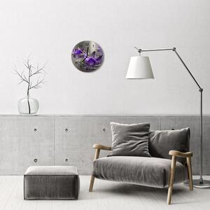 Ceas de perete din sticla rotund Sticla Flori Art Violet