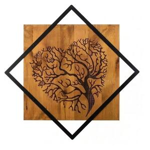 Decoratiune perete TREE 2, nuc/negru, lemn/metal, 54x54 cm