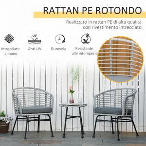 Outsunny Set Mobilier Exterior 3 Piese din Ratan PE, Salon Grădină cu Masă și Scaune, Ideal pentru Terasă și Bistrò, Gri | Aosom Romania