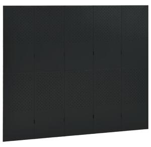 Paravan de cameră cu 5 panouri, negru, 200x180 cm, oțel