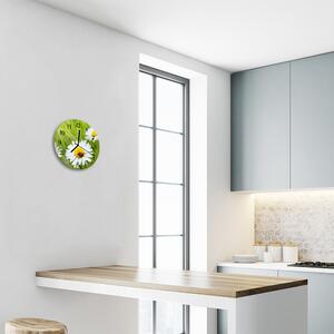 Ceas de perete din sticla rotund Margarete Flori și plante verde, alb