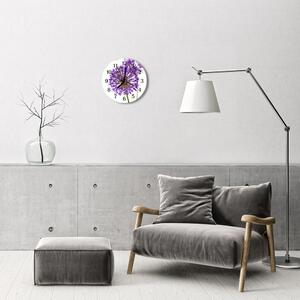 Ceas de perete din sticla rotund Flori Flori și plante violet