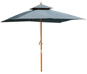 Outsunny Umbrela pentru Gradina si Terasa 3x3m, 8 Sipci din Bambus Copertina Parasolar pe 2 Niveluri, Gri