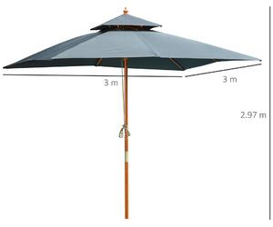 Outsunny Umbrela pentru Gradina si Terasa 3x3m, 8 Sipci din Bambus Copertina Parasolar pe 2 Niveluri, Gri