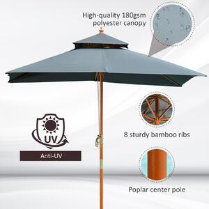 Outsunny Umbrelă Pliabilă pentru Grădină și Terasă 3x3m, 8 Sipci din Bambus, Copertină Parasolar pe 2 Niveluri, Gri | Aosom Romania