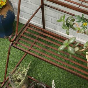Jardiniera de Exterior Outsunny cu 3 Niveluri pentru Ornamente, Raft pentru Plante de Gradina din Metal, 60,5x59,5x95,5cm, Maro