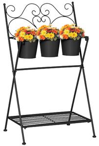 Outsunny Suport Metalic Pliabil pentru Plante, 3 Ghivece Incluse, Design Compact, 47x37x78.5 cm, Negru | Aosom Romania