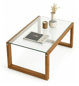 Masuta de cafea Via, transparent/maro, sticla securizata/lemn, 85x55x3